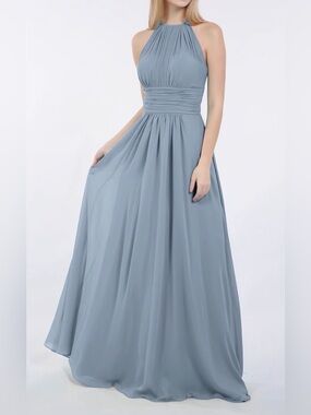 Dessy Collection Light Blue Halter Maxi Gown